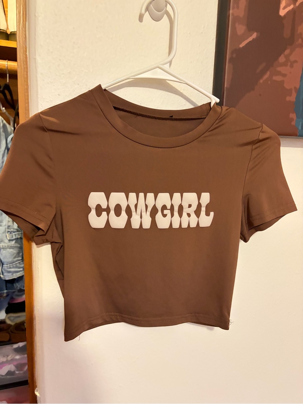 SHEIN Brown 'COWGIRL' Graphic Crop Tee